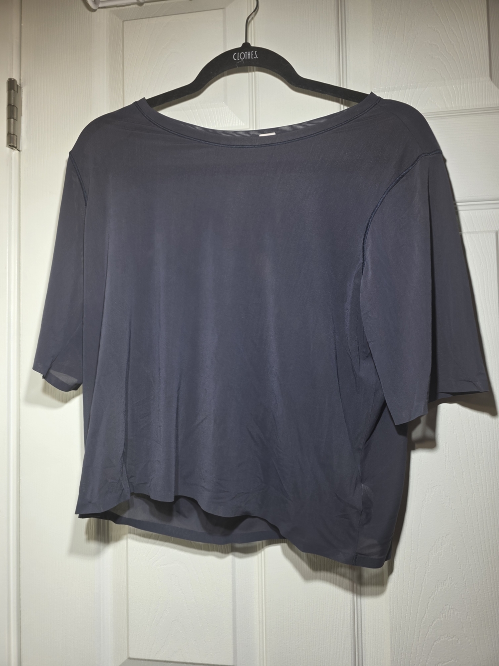 Athleta Women's Navy Blue Short Sleeve Boat Neck Performance Top Size Medium - Picture 5 of 5